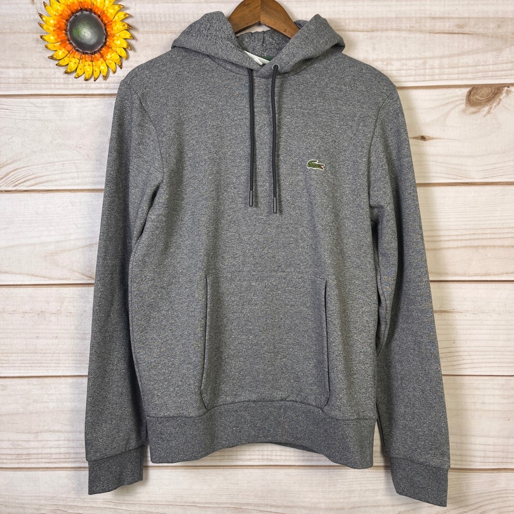 Lacoste Mens Classic Fit Heathered Gray Fleece Hoodie Sweatshirt S